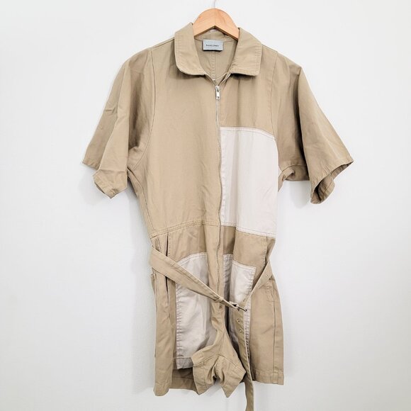Rachel Comey Handy Belted Patchwork Shortsuit Romper In Sand 2 - Picture 2 of 10
